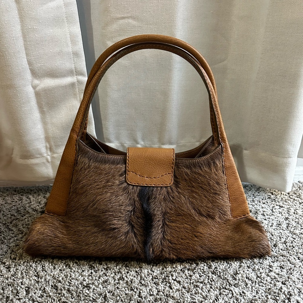 Tod's Brown Fur and Leather Shoulder Bag